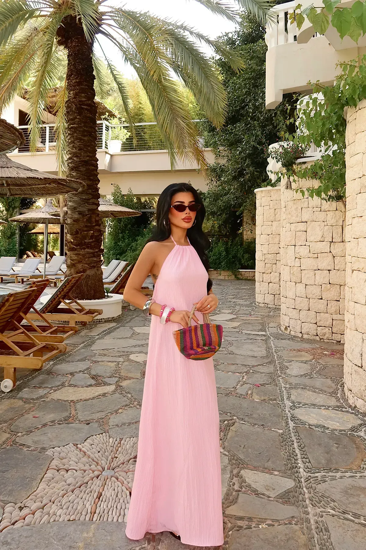 Roze duga haljina sa halter vezivanjem - slika 2